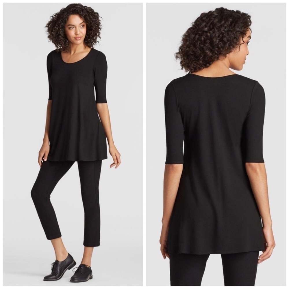 Eileen Fisher Black 3/4 Sleeve Jersey Tunic